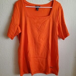 Jones New York Bright Orange Half Sleeve Plus Size 1X Spring Vibrant Casual   Go